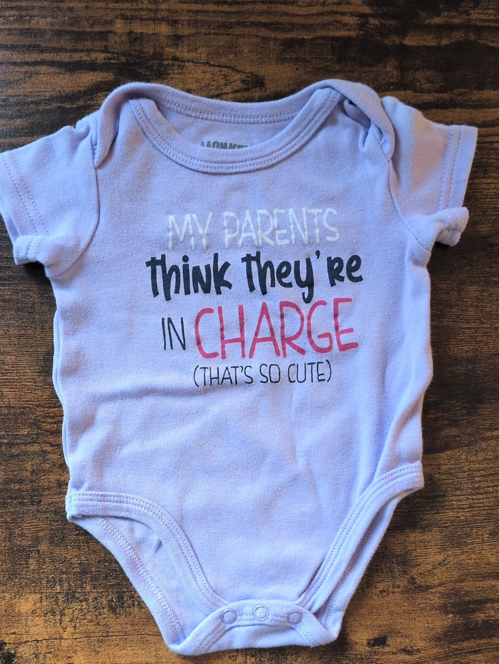 5/$25 Monkey Bars ''My parents think they're in charge'' Onesie Bodysuit 0-3M
